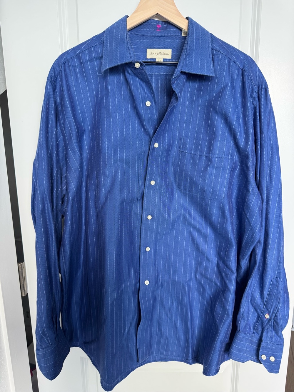 Tommy Bahama Mens 17.5 Blue Herringbone Dress Shirt XL Office